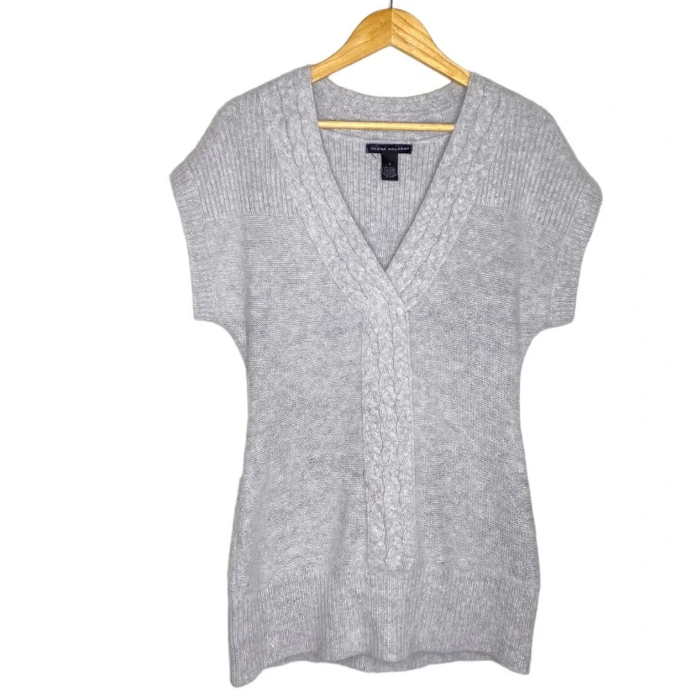 Elena Solano Gray Angora Rabbit Hair Lambswool Knit Tunic Sweater Size Small